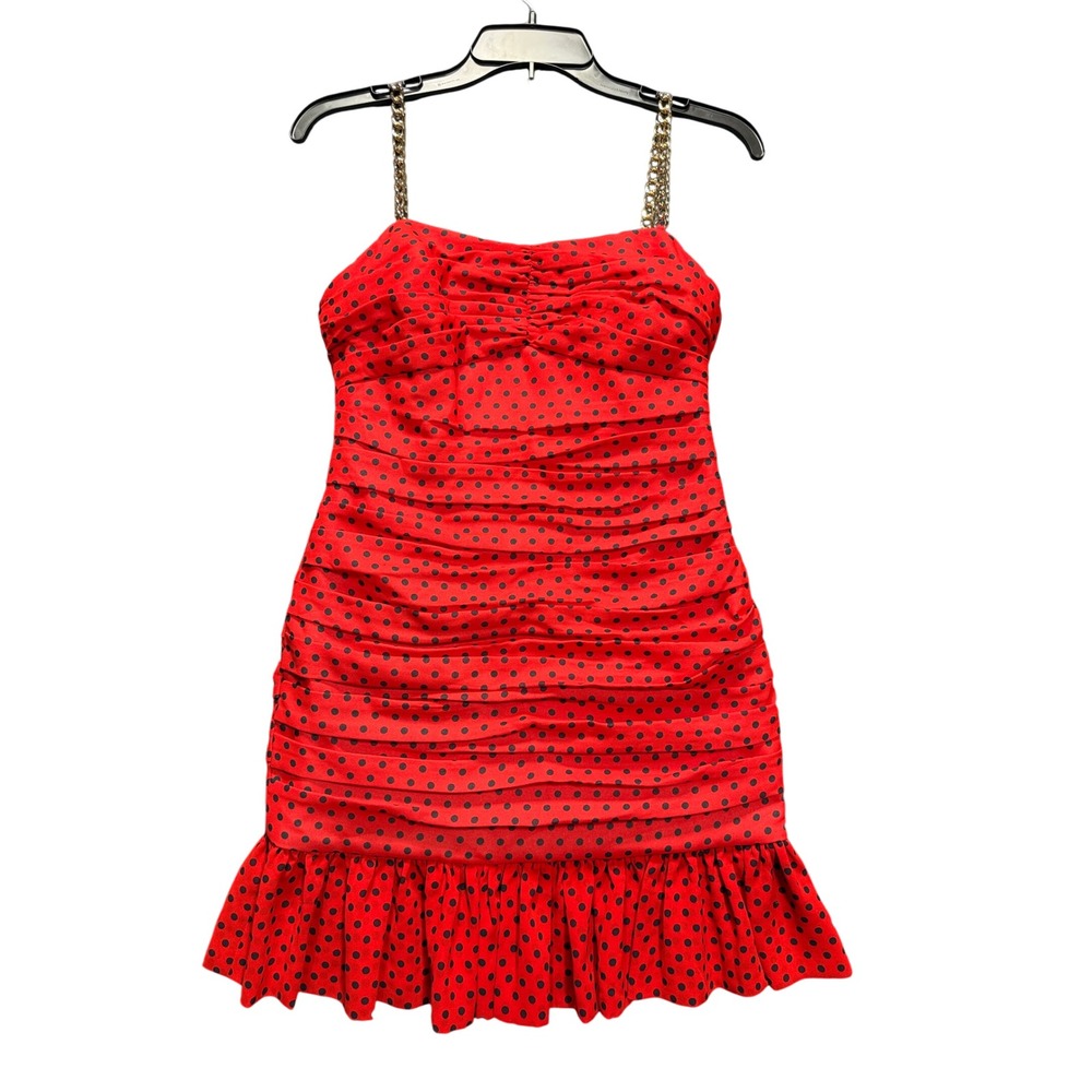 Michael Kors Simple Dot Bustier Dress Women 2 Red Polka Dot Chain Ruched Mini